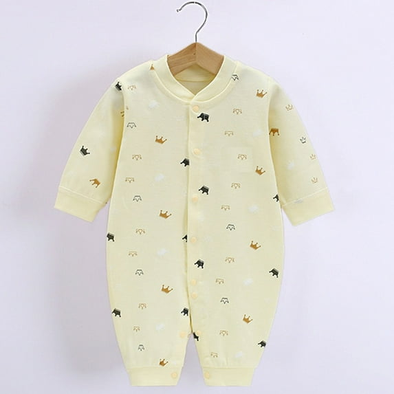 Newborn Printed Romper - Button-Neck Long Sleeve For Boys/Girls (0-3 Months, Organic) Yellow 73