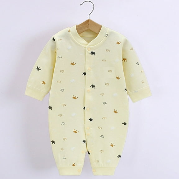 Newborn Printed Romper - Button-Neck Long Sleeve For Boys/Girls (0-3 Months, Organic) Yellow 80
