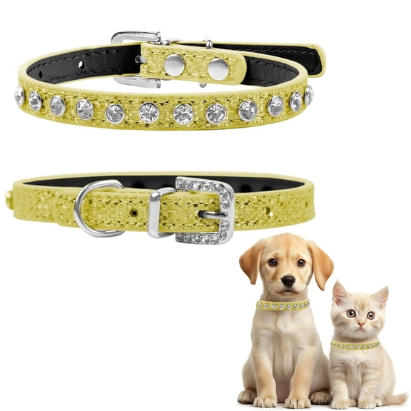 Newborn Brand Rhinestone Dog Collars for Small Medium Dogs,Pu Leather Bling Diamond Puppy Collar Crystal Sparkly Glitter Jewel,Gold,s