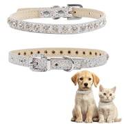 Newborn Brand Rhinestone Dog Collars for Small Medium Dogs,Pu Leather Bling Diamond Puppy Collar Crystal Sparkly Glitter Jewel,Sliver,s