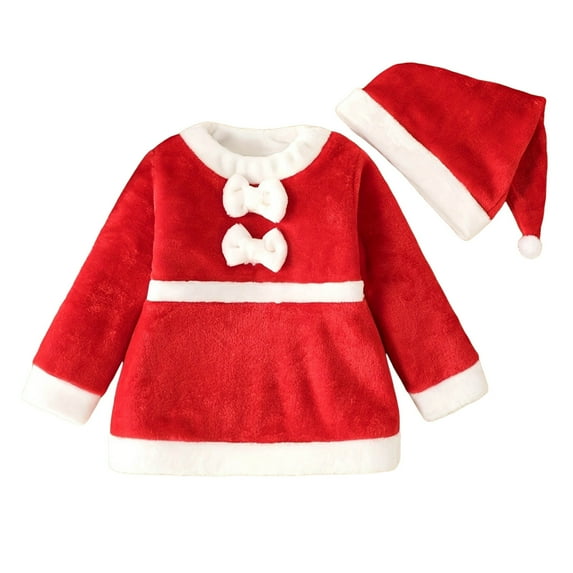 Romper Autumn And Winter Christmas Bow Long Sleeve Short Velvet Patchwork Dress Hat For Children And Girls Red, 4-5 Years