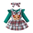 thumbnail image 1 of Newborn Romper Infant Girls Christmas Long Sleeve Romper Bodysuit Xmas Cartoon Plaid Printed Suspender Skirts Outfits Green, 12-18 Months, 1 of 8