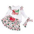 thumbnail image 1 of Newborn Romper Infant Toddler Girls Letters Cartoon Chrismas Tree Printed Long Sleeve Romper Short Skirt With Headband 3PC Children's Suit Hot Pink, 9-12 Months, 1 of 6