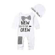 JKERTHER Newborn Romper New Born Clothing Baby Boy Cotton Romper+Hat Jumpsuit Clothes Long Pants