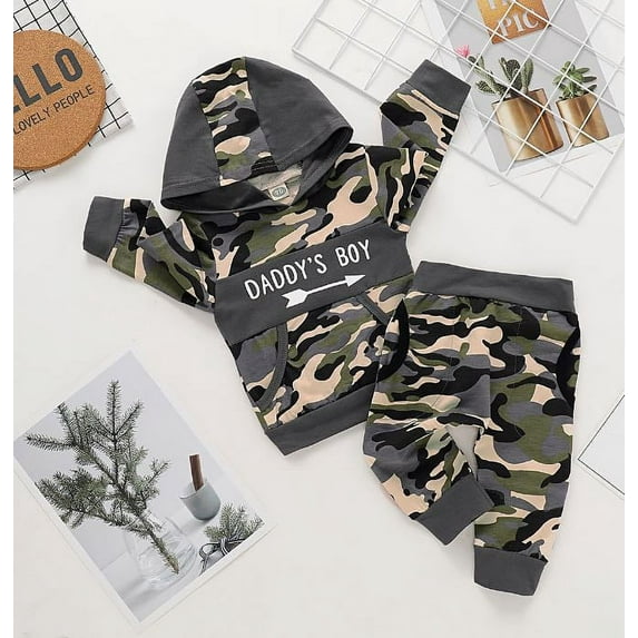 Newborn Set Camouflage Hoodies Infant Baby Boys Autumn Clothes Hooded Sweatshirt+Long Pants Outfit