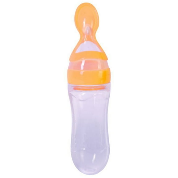 Newborn Silica Gel Bottle With Spoon Food Supplement Rice Cereal Feeding Bottle,Yellow