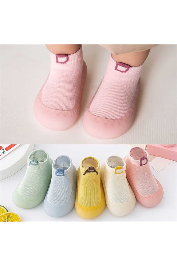 Sock Shoes Walking Slippers Non-Skid Breathable Striped Shoes With Soft Rubber Sole For Boys Girls On Sneakers Beige 9 M-12 M