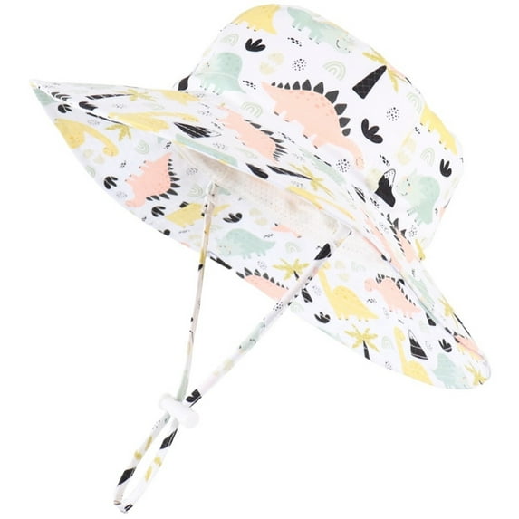 Kids Sun Hat Upf 50+ Outdoor Adjustable Dinosaur Beach Hat With Wide Brim Bucket Hats Baby Hats Pink 1 Years-2 Years