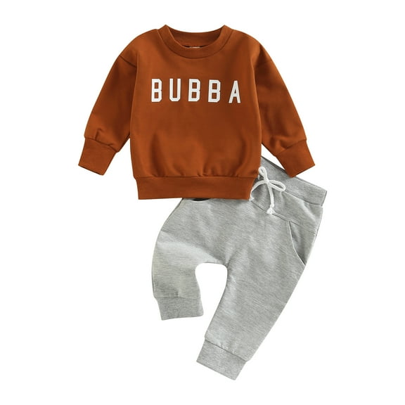 Newborn Toddler Baby Boys 2Pcs 6M 12M 18M 24M 3Y Long Sleeve Letters Print Pullover Tops + Drawstring Pocket Pants Set