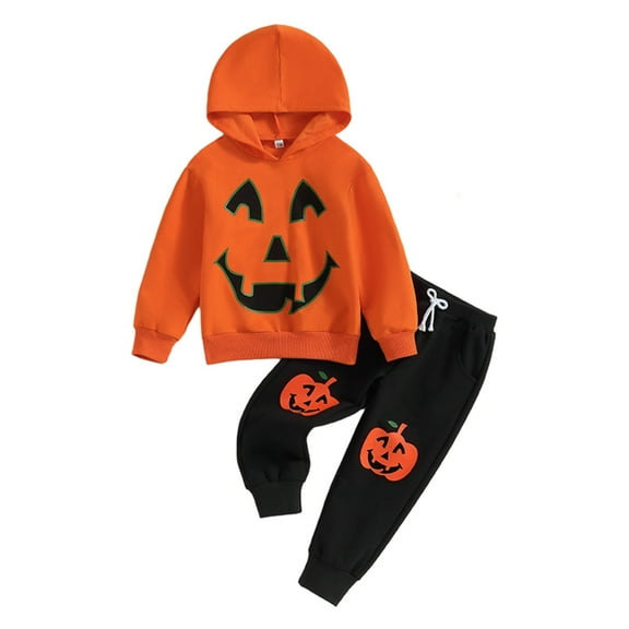 Newborn Toddler Baby Girl Boy Halloween Outfit Hooded Skeleton Pumpkin Sweatshirt Tops Pants Clothes Set 0-12Months