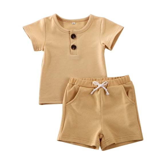 Newborn Toddler Kids Baby Boys Girls Summer Tops T-shirt Pocket Shorts Pants Casual Outfits Summer Clothes