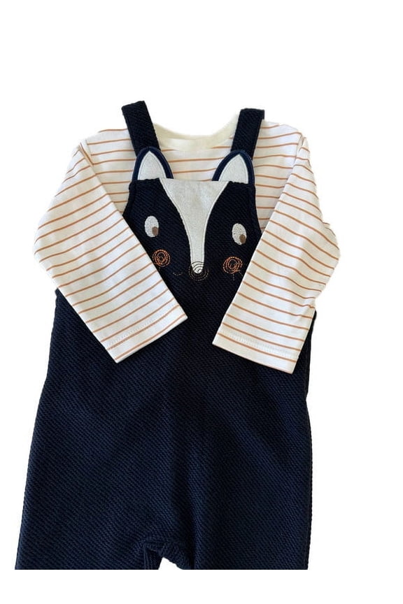 Newborn & Toddler Overalls in a Fun Print (Skunk) Striped Long-Sleeve Shirt Included - 2 Piece Set