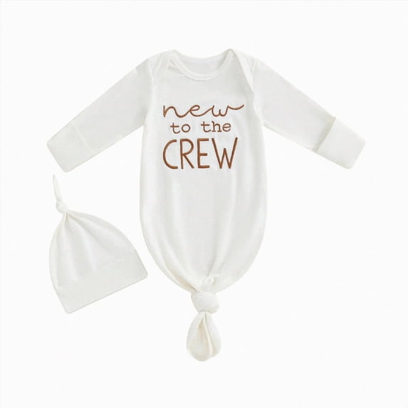 Newborn Toddler Sleep & Play One-Piece Bodysuit Newborn Knotted Sleeping Bag Fetal Hat Set Baby Pajamas White Bodysuit Baby Fall Winter Clothing Gift