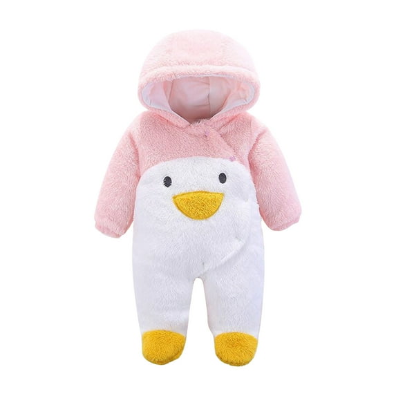 Newborn Unisex Baby Fleece Hoodie Jumpsuit Romper Cartoon Plush Snowsuit Playsuit Infant Winter Christmas Warm Footie Romper