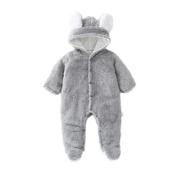 Newborn Unisex Baby Fleece Hoodie Jumpsuit Romper Cartoon Plush Snowsuit Playsuit Infant Winter Christmas Warm Footie Romper