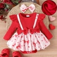 thumbnail image 1 of Valentines Outfit Girl Long Sleeve Heart Print Romper Tutu Dress with Bow Headband Set Cute Girl Outfits Baby Girl Clothes 12-18 Months, 1 of 9