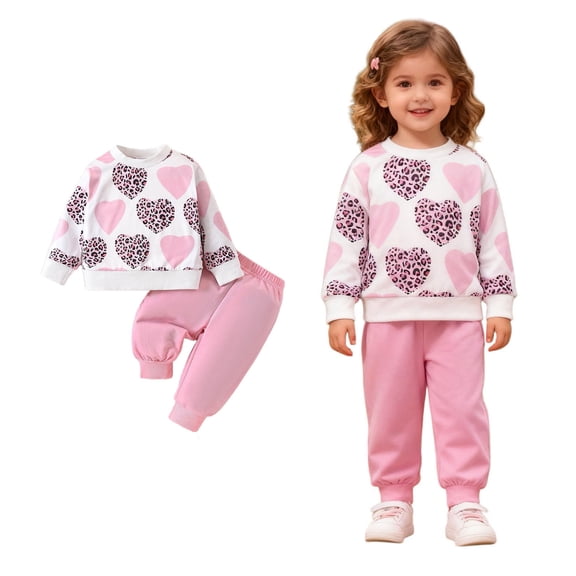 Valentines Outfit Girl Long Sleeve Heart Print Top and Pants Set Cute Baby Girl Outfit Girls Outfits 18-24 Months