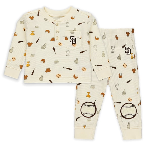 Newborn WEAR by Erin Andrews Cream San Diego Padres Two-Piece Waffle-Knit Sleep Set