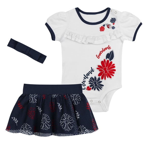 Newborn White/Navy Cleveland Guardians Sweet Catcher 3-Piece Bodysuit, Headband and Skirt Set