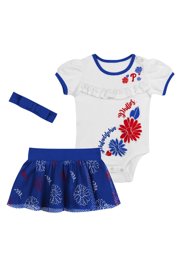 Newborn White/Royal Philadelphia Phillies Sweet Catcher 3-Piece Bodysuit, Headband and Skirt Set