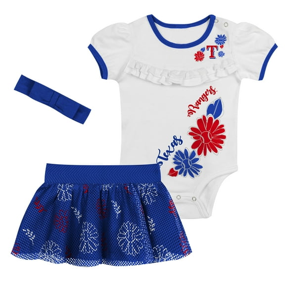 Newborn White/Royal Texas Rangers Sweet Catcher 3-Piece Bodysuit, Headband and Skirt Set