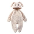 thumbnail image 1 of Newborn Winter Fleece Jumpsuit Rabbit Ear Hooded Romper Long Sleeve Zip up Onesies Unisex Footies Infant Clothes, Beige, 0 Months, 1 of 3