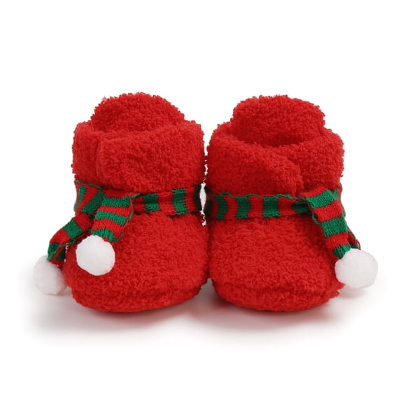 Newborn Winter Shoes Christmas Striped Scarf Baby Boots Warm Flats Casual Walking Shoes for Toddler Infant