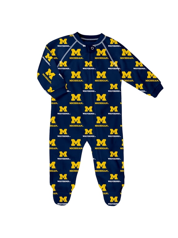 Newborn and Infant Outerstuff Navy Michigan Wolverines All-Over Print Raglan Full-Zip Coverall