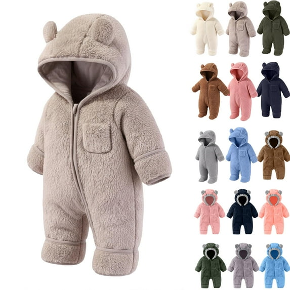 Newborn baby boy girl jacket winter clothes sweater outfit toddler puffer coat Newborn Baby Fleece Footie Snowsuit Winter Bunting Onesie Warm Hooded Romper Jumpsuit Outfits Khaki 9 Months