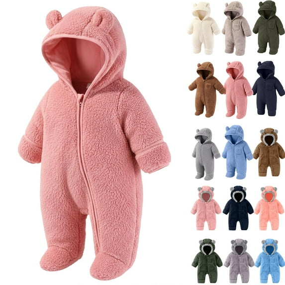 Newborn baby boy girl jacket winter clothes sweater outfit toddler puffer coat Newborn Baby Fleece Footie Snowsuit Winter Bunting Onesie Warm Hooded Romper Jumpsuit Outfits Pink 9 Months