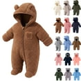 thumbnail image 1 of Newborn baby boy girl jacket winter clothes sweater outfit toddler puffer coat Newborn Baby Fleece Footie Snowsuit Winter Bunting Onesie Warm Hooded Romper Jumpsuit Outfits Brown 0 Month, 1 of 5