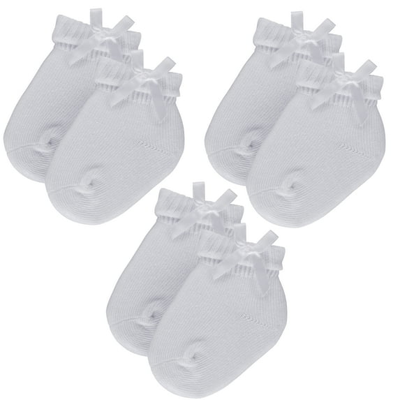 Newborn white socks with cuff and bow