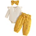 thumbnail image 1 of NewbornBaby Girls Clothes Outfit Ribbon Knit Ruffle Long Sleeve Romper and Pants Suit with Bow Headband 3 Piece Fall Winter Warm Clothing 6-9 Months, 1 of 4