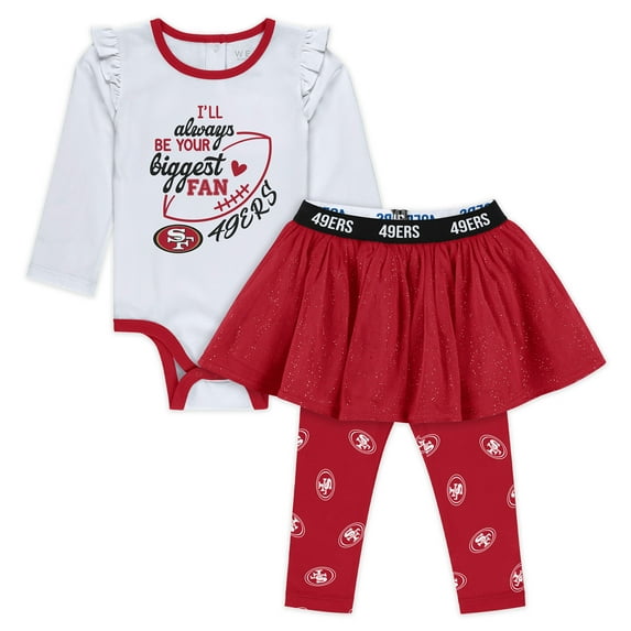 Newborns & Infants WEAR by Erin Andrews White San Francisco 49ers Three-Piece Long Sleeve Bodysuit, Tutu and Sweatpants