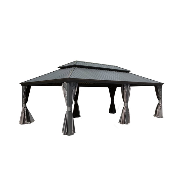 Newboti 14x22FT Hardtop Gazebo, Outdoor Gazebo with Galvanized Steel Double Roof, Aluminum Frame, Built-in Gutter System, Curtain and Netting, Metal Gazebo Pavilion for Patio Deck Garden, Grey 9648128