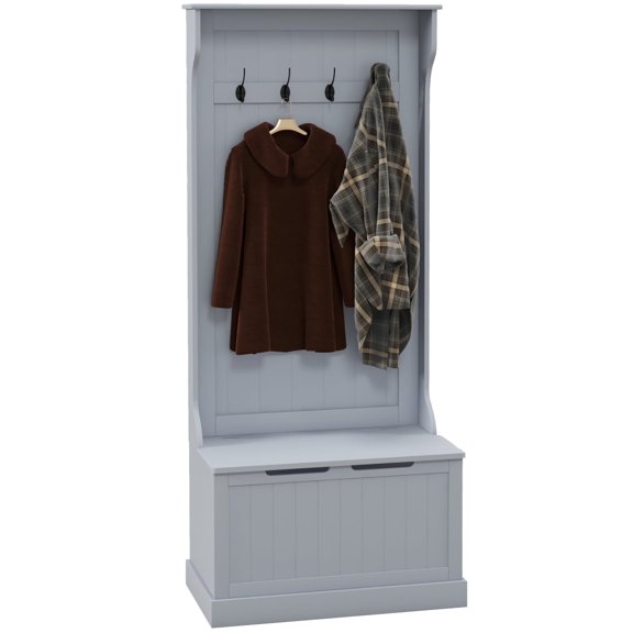Newboti 28" 3-In-1 Entryway Hall Tree with Storage Bench, Coat Rack with Four Hooks and Shoe Storage, Gray 725852956507199
