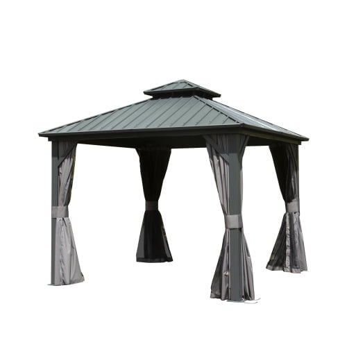 Newboti 8' X 8' Hardtop Gazebo, Aluminum Metal Gazebo with Galvanized Steel Double Roof Canopy, Curtain and Netting, Permanent Gazebo Pavilion for Patio, Backyard, Deck, Lawn,Grey 514122023241508