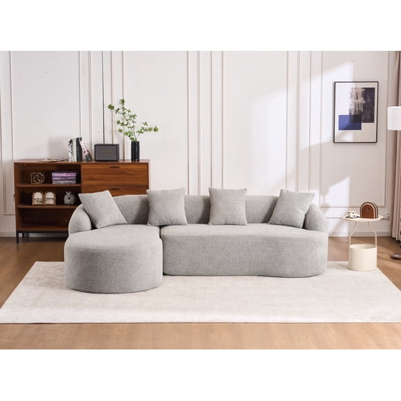 Newboti Combining Chaise Longue With 3-Seater, Wood Grain Chenille Fabric, Full Sponge Compression Sofa,Combined Sofa With 4 Pillows For Living/ Home Furniture/ Apartment 135680142762894