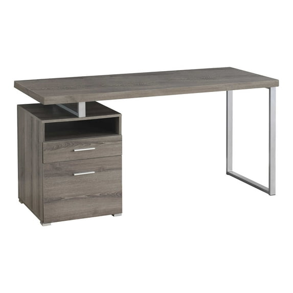Newboti Computer Desk, Home Office, Laptop, Left, Right Set-up, Storage Drawers, 60"l, Work, Brown Laminate, Grey Metal, Contemporary, Modern 97266024698975