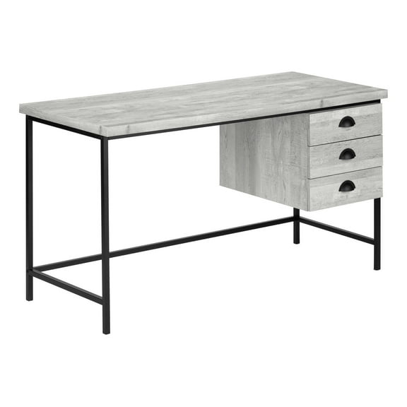 Newboti Computer Desk, Home Office, Laptop, Storage Drawers, 55"l, Work, Grey Laminate, Black Metal, Contemporary, Modern 0838991807205078