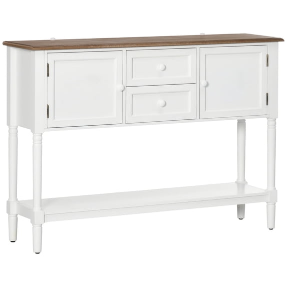 Newboti Console Table with Drawers, Vintage Entryway Table with 2 Drawers, Cabinets and Bottom Shelf, Retro Sofa Table for Living Room, Bedroom, White 507550935142147