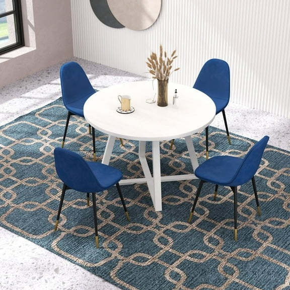 Newboti Evatt 5-Piece Round Dining Set, Trestle Round Table with 4 Stylish Chairs, Blue 132437005046026