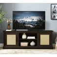 thumbnail image 1 of Newboti Farmhouse Rattan TV Stand Console Table for TVs up to 70 Inches, TV Console Table with 2 Storage Shelves, 2 Natural Rattan Door Cabinets, 65"W*15.55"D*23.86"H, Espresso 732250958380152, 1 of 14