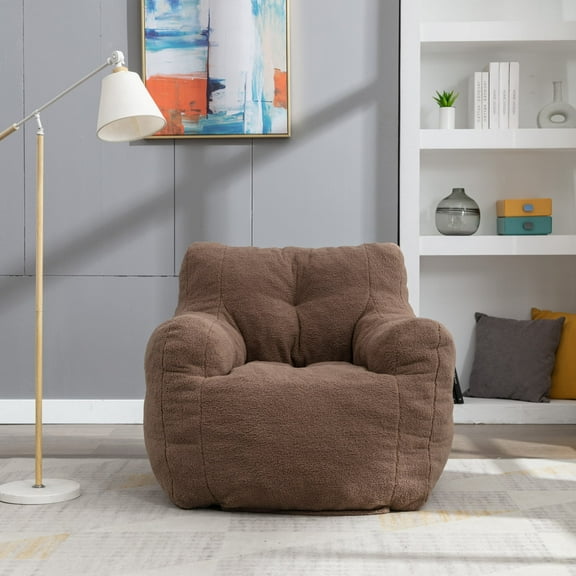 Newboti Furniture 010-Soft Teddy Fabric Tufted Foam Bean Bag Chair With Teddy Fabric Coffee 13229