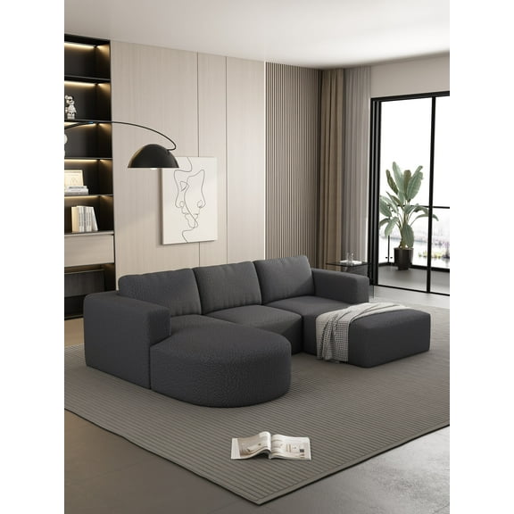Newboti Furniture 104.32*70.86 Modular Sectional Sofa Sleeper Couch, Sectional Sofa With Chaise And Ottoman, Convertible U Shaped Modular Sofa Set. Compressed Sponge, Dark Grey (Combo A+B+C+D) 0002