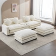 thumbnail image 1 of Newboti Furniture 111" Sectional Sofa Chenille Upholstered Sofa with Two Removable Ottoman, Two USB Ports, Two Cup Holders and Large Storage Box for Living Room, Beige BN.6099, 1 of 16