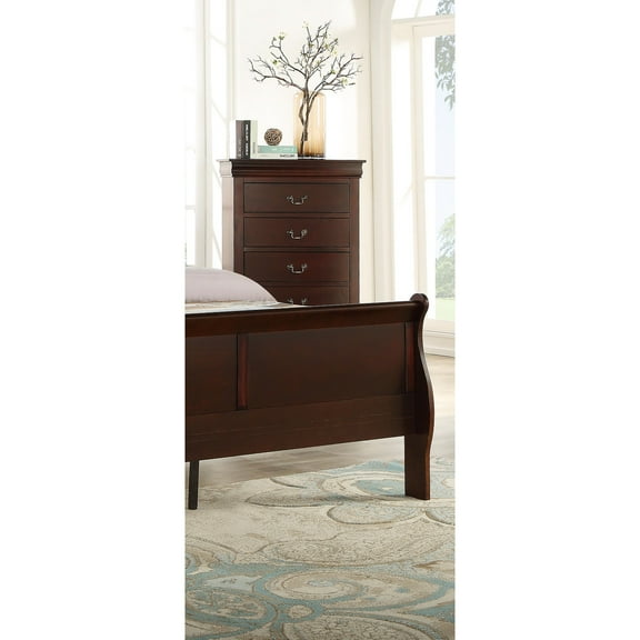 Newboti Furniture 1pc Cherry Finish Five Drawers Louis Philip Chest Solid Wood Contemporary Sleek Ample Storage 02509