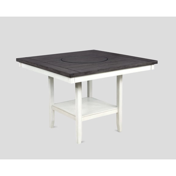 Newboti Furniture 1pc Contemporary Transitional Counter Height Dining Table with 20-Inch Lazy Susan Chalk Gray Finish Wooden Wood Veneers Solid Wood Dining Room Furniture BN.3751
