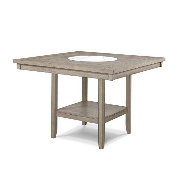 Newboti Furniture 1pc Contemporary Transitional Counter Height Dining Table w 20-Inch Faux Marble Lazy Susan All Tan / Beige Gray Finish Wooden Wood Veneers Solid Wood Dining Room Furniture BN.2872