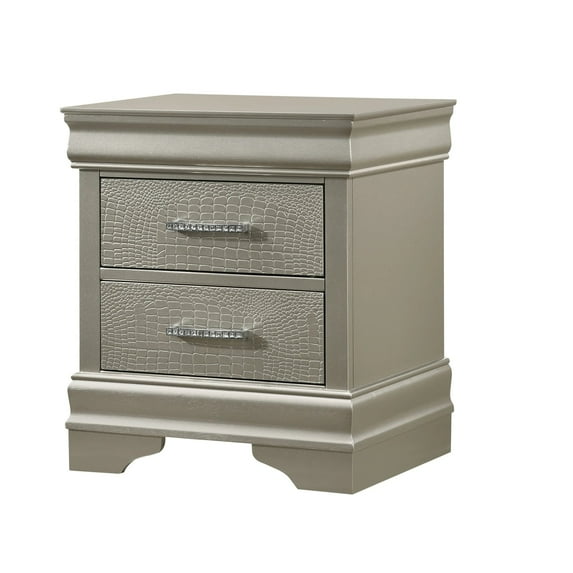Newboti Furniture 1pc Modern Glam Style Two Drawers Nightstand Champagne Finish Solid Wood Crystal-Like Diamond Tufted Crocodile Texture Bedroom Furniture 02738